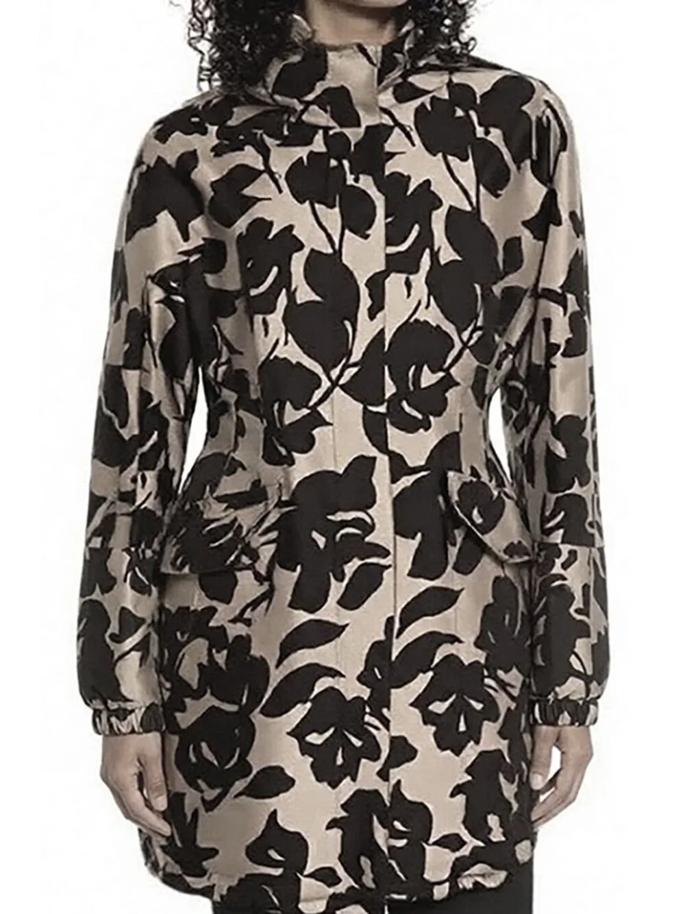 Max Mara Weekend Black Floral Hooded Lightweight Coat Cinched Waist IT44 US10 - Picture 2 of 15